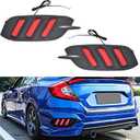labwork Red Rear Bumper Brake Light Bumper Reflector Lamps Replacement for Civic 2016-2020 Function as Tail Brake and Rear Fog Lights