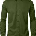 JEMITOP Men's Stretch Wrinkle Free Dress Shirt Formal Prom Wedding Long Sleeve Button Down Shirts (Green, M)