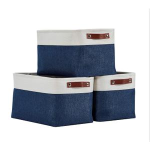 DECOMOMO Storage Baskets for Shelves - Fabric Closet Organizers and Storage Bins, Perfect Baskets for Organizing Closet Toys Nursery (Navy Blue and White, XL - 3 Pack) (Extra Large/3P)