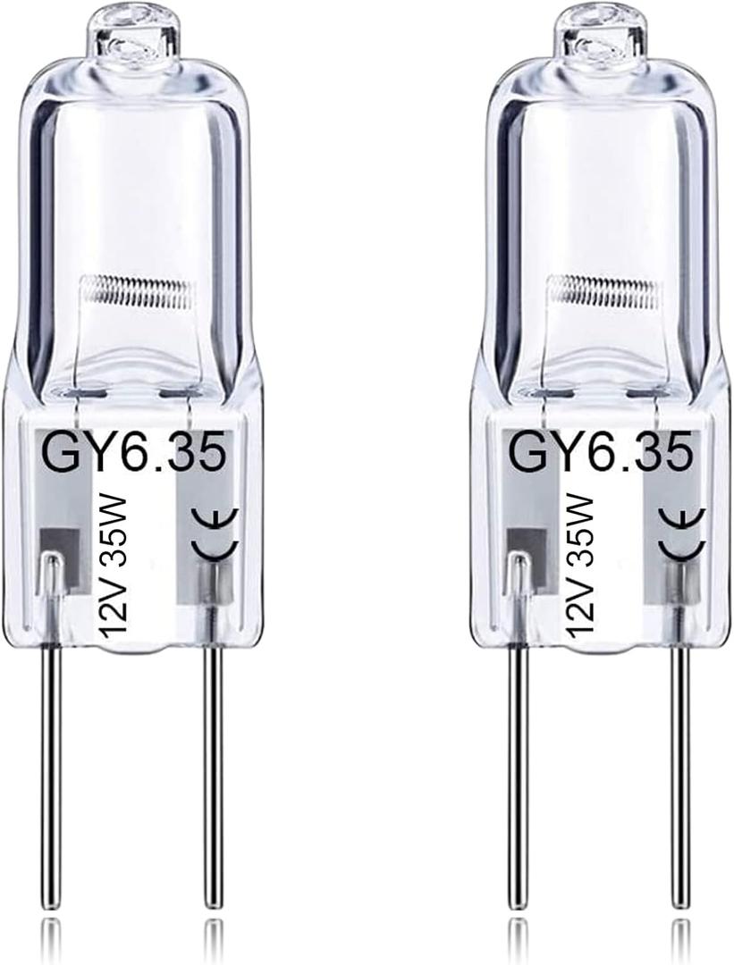 GY6.35 Light Bulbs, 12V 35W Crystal Clear Halogen Bulb 2 Pin, T4 JC Bi-Pin Base G6.35 Capsule Bulb, Dimmable, 2700K Warm White, 2 Prong Light Bulb for Pendant Light, Microwave Oven, Table Lamp, 2Pcs