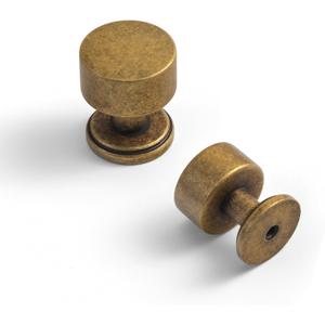 Set of 6 Antique Brass Drum Cabinet Knobs for Drawers, Heavy-Duty Solid Zinc Handles, 1" Diameter for Farmhouse & Modern Kitchen Hardware