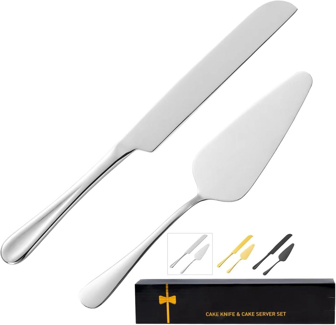 Cake Serving Set, Cake Pie Pastry Servers, Stainless steel Cake Knife and Server Set Perfect For Birthday, Wedding, Parties and Events (Silver)