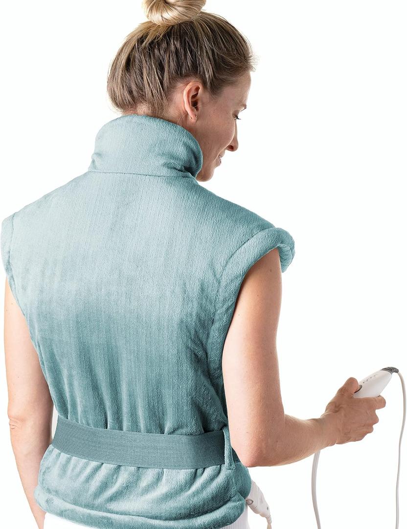 Pure Enrichment PureRelief XL Back & Neck Heating Pad- Safe Heat Therapy for Sore Muscles, Pain, & Cramps in Neck, Back, & Shoulders - 4 Heat Settings w/Auto Shut-Off, Soft Fabric (Sea Glass)