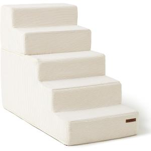Lesure Dog Stairs for Small Dogs and Cats Foldable Pet Steps for High Beds and Couch with CertiPUR-US Certified Foam and Non-Slip Bottom, Beige, 5 Steps