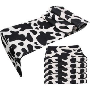5 Pcs Linen Cow Print Table Runner Black and White Farm Cow Print Tablecloth Western Barnyard Cowboy Themed Table Cloths for Birthday Party Decorations Home Kitchen Supplies ( 13 x 72 in)