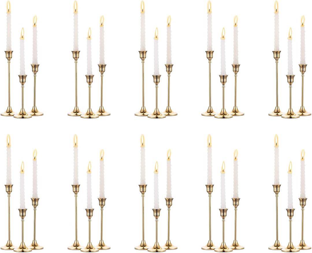 Nuptio Candlestick Candle Holders 30 Pcs Candle Stick Holder Gold Taper Candle Holder Candle Stand for Wedding Party Thanksgiving Halloween Birthday Mantel Baby Shower Table Centerpieces Decor 
