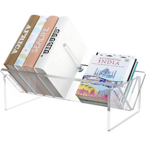 Clear Acrylic Small Bookshelf,Desk Bookcase for Kids Space-Saving Book Holder,Slanted Transparent Mini Book Storage Rack for Office Bedroom Living Room