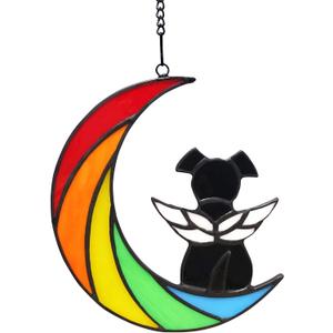Stained Glass Rainbow Bridge Dog Memorial Gifts for Loss of Dog Sympathy Remembrance Suncatcher, Angel Wings Pet Loss Bereavement Gifts in Memory of Pet Passing Away Window Hanging.