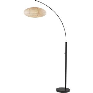 Adesso Arc Floor Lamp, 80 Tall Black Base, Oval Off-White Paper Shade Convenient Overhead Lighting for Living Room, Nursery, Bedroom or Office
