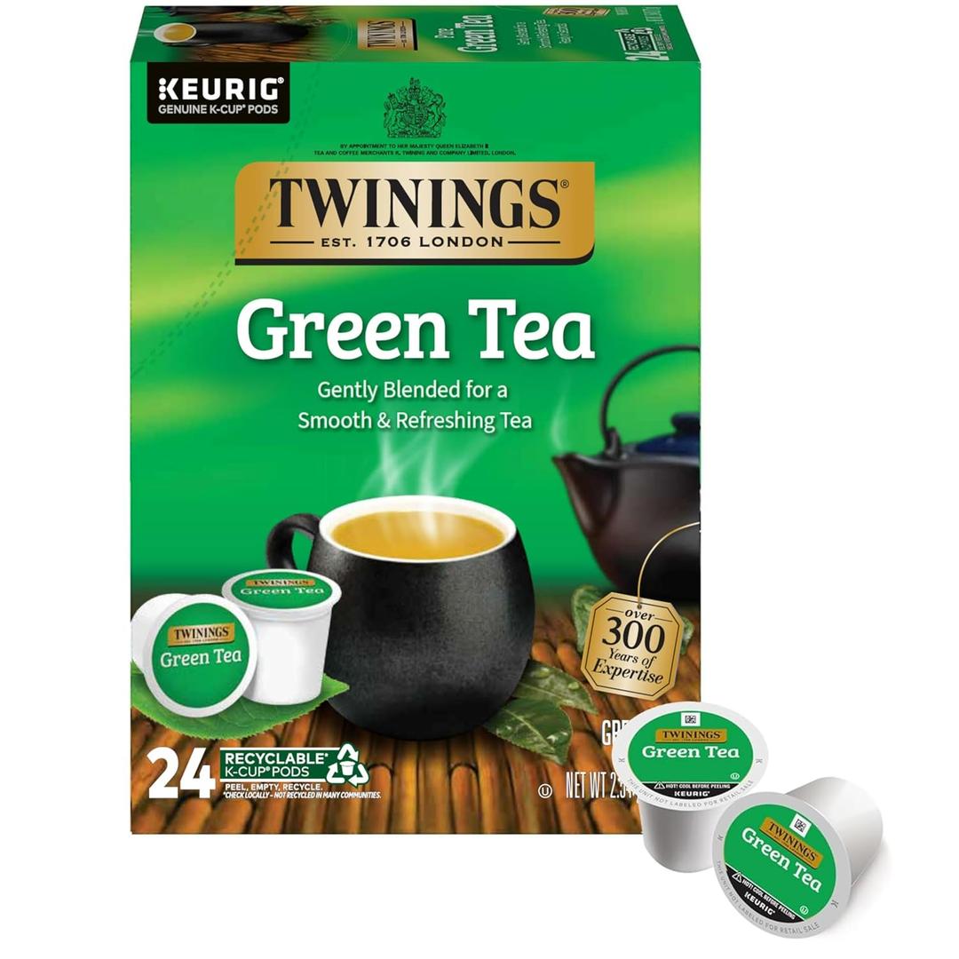 Twinings Green Tea K-Cup Pods for Keurig, 24 Count (Pack of 1), Smooth Flavour, Enticing Aroma, Caffeinated, Enjoy Hot or Iced (EXP 04/21/28)
