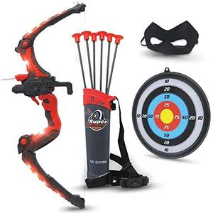 Bow and Arrow for Kids - Red Light Up Kids Archery Set with MASK, 6 Suction Cup Arrows, Target, 3-Belt Quiver - Indoor Outdoor Boys Toys Gift for Kid Girls Children Age 6-12 Year Old