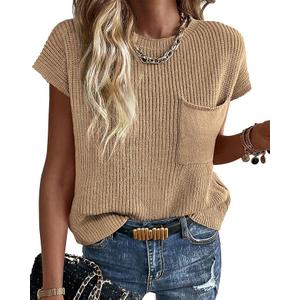 KIRUNDO Summer Fall Short Sleeve Sweater for Women 2025 Casual Sweater Vest Cotton Knit Pullover Tank Tops Fashion Clothing, Small