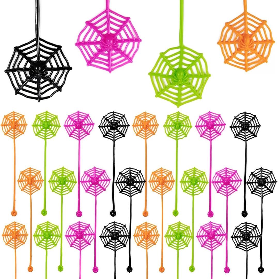 40PCS 7.9 inches Sticky Spider Web Party Favors Pack Halloween Party Favors, Gifts For Birthday, Goodie Bag Classroom Prizes, 4 colors
