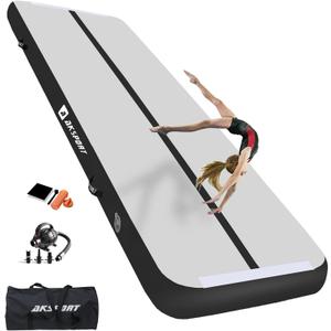 AKSPORT Gymnastics Air Mat Tumble Track Tumbling Mat Inflatable Floor Mats with Air Pump for Home Use/Tumble/Gym/Training/Cheerleading/Parkour/Beach/Park/Water (13ftx3.3ftx8inch, Black)