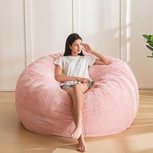 MAXYOYO Bean Bag Chair for Adults, Large 5 ft Bean Bag Chair with Foam Filling, Ultra Soft Fur Lazy Sofa for Living Room Bedroom, Machine Washable Cover (Pink)