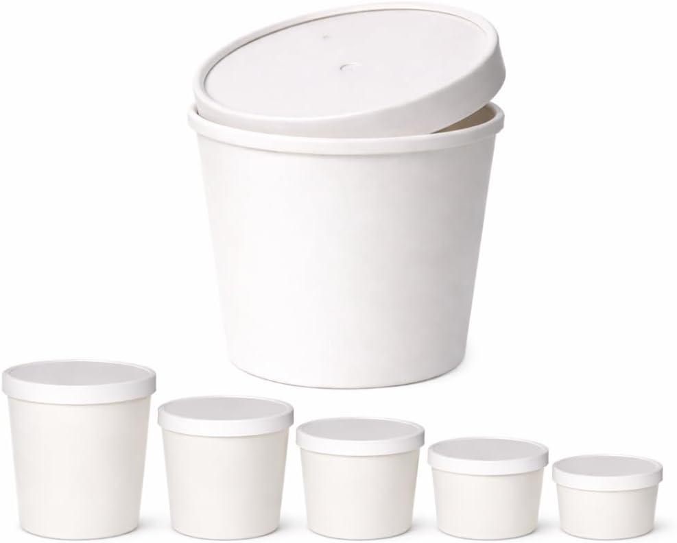 2 x Eco Friendly Recyclable Kraft Soup Bowls | White Disposable Food Cups with Lids | Containers - Soup Cups Great for Restaurants, Take-Outs, Or Disposable Soup Bowls To Go Lunch (25/Pack) (White, 8 oz)