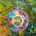 Mosaic Bird Feeders for Outside Hanging with Round Shape Glass Container Fly Through Solar Bird Feeder for Garden Decor (Multicolor)