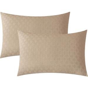 JELLYMONI Pillowcases Standard Size Khaki 2 Pack Waffle Plaid Bed Pillow Covers 20x26in Microfiber Envelope Pillow Shams Knitted Jacquard Waffle Weave Pillow Case (Pillows are not Included)