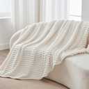 BEDELITE Fleece Throw Blanket for Couch - 300GSM Soft & Warm Fluffy Cream White Blanket, Decorative and Giftable Striped Blankets for Women, Men, 50"x60"