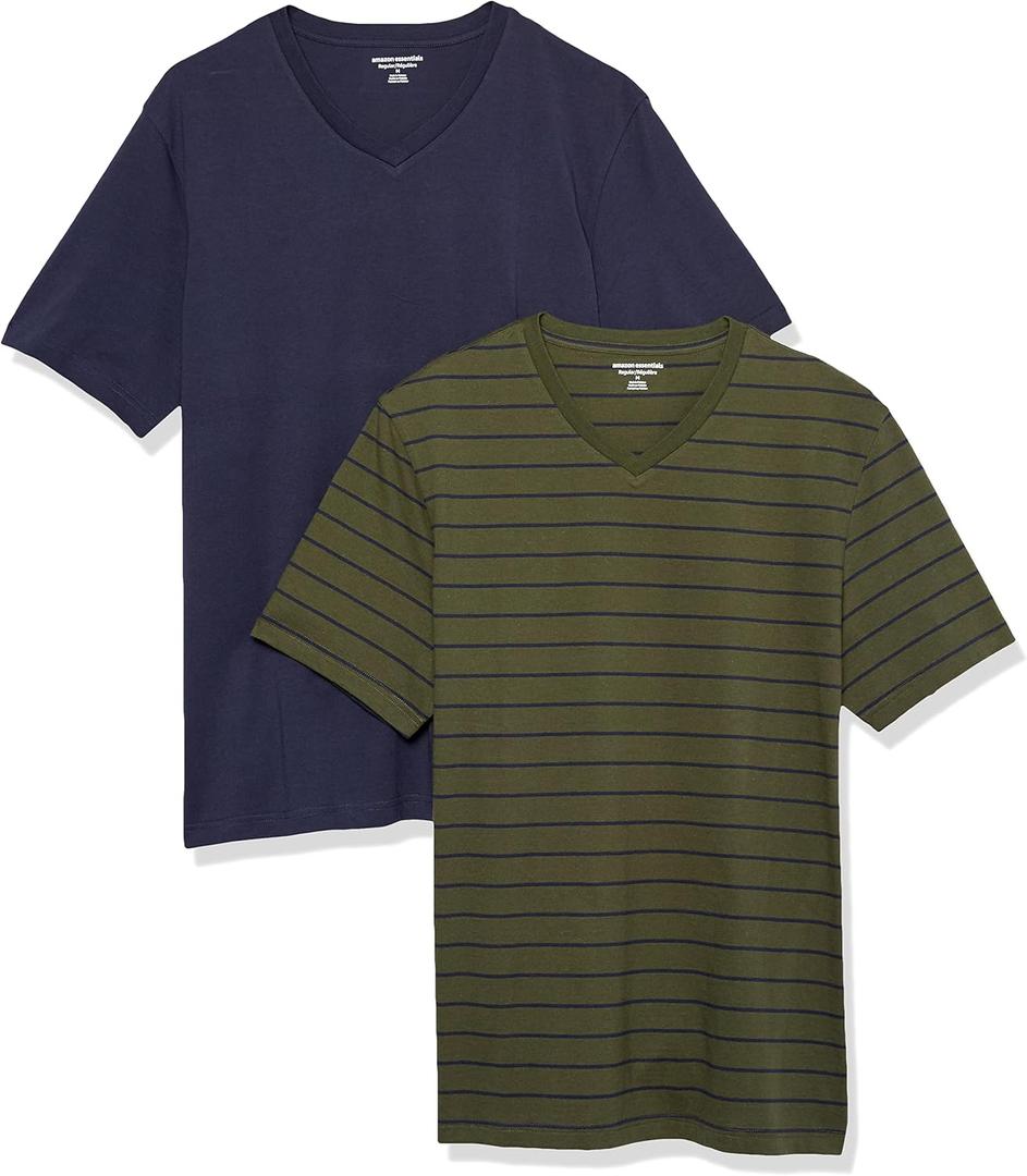 Amazon Essentials Men's V-Neck Short-Sleeve T-Shirts, Pack of 2 (XS)
