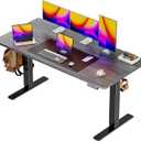 Huuger 55 x 28 Large Electric Standing Desk, Height Adjustable Desk, 27.6" Deep Desktop, Stand up Gaming Computer Office Desk with 2 Hooks, 3 Preset Heights, for Home Office, Grey