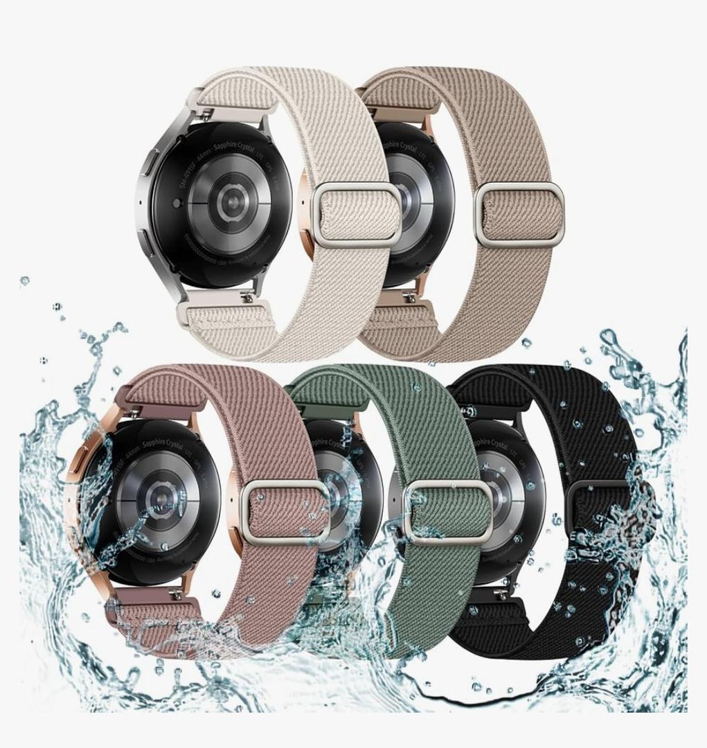 5 Pack Stretchy Bands Compatible with Samsung Galaxy Watch 7 6 5 4 FE Band 40mm 44mm 45mm/Watch 6 4 Classic 4 42mm 46mm 43mm 47mm/Active 2, 20mm Water-Resistant Elastic Nylon Sport Strap