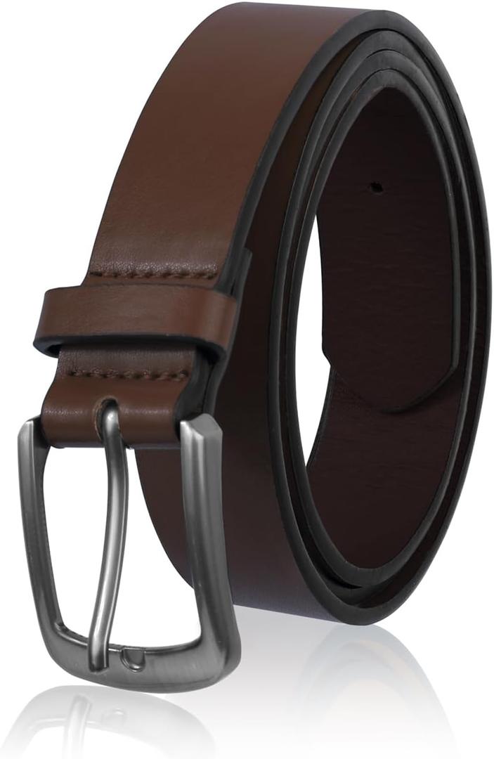 Men's Faux Leather Dress BeltClassic & Fashion Jeans Belts with Single Prong Buckle for Work Business and Casual (38, Dull Brown)