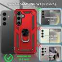 S24 Case,S25 Case, for Samsung Galaxy S24/S25 6.1 inch Case,with Kickstand Ring,Adjustable Stand,Military Grade,Heavy Duty Protection,Shockproof,Anti-Fingerprint,Support Magnet Car Mount,Red