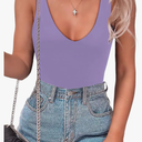 SAUNGKUAI Women’s Bodysuit Sexy Plunge Deep V Neck Backless Sleeveless Tank Thong Body Suits Outfits for Going Out S