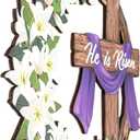 2 x He is Risen Easter Decoration, Wooden Wreaths for Front Door Sign Cross Sign Door Wall Signs, Christian Jesus Lily Flowers Hanging Crafts for Spring Home, Easter Religious Gifts for Women, Men
