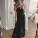 Tobrief Women's Boho Dress Summer Spaghetti Strap Square Neck Flowy Ruffle Beach Long Maxi Dress (Black, M)