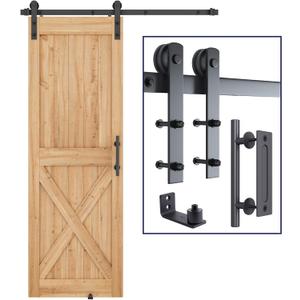 SMARTSTANDARD 5 FT Heavy Duty Sturdy Sliding Barn Door Hardware Kit, Black, (Whole Set Includes 1x Pull Handle Set & 1x Floor Guide) Fit 28''-30" Wide Door Panel (I Shape Hanger)