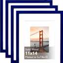 KINLINK 11x14 Picture Frame Navy, Solid Wood Frames with Acrylic Plexiglass for Pictures 5x7/8x10 with Mat or 11x14 without Mat, Tabletop and Wall Mounting Display, Set of 4