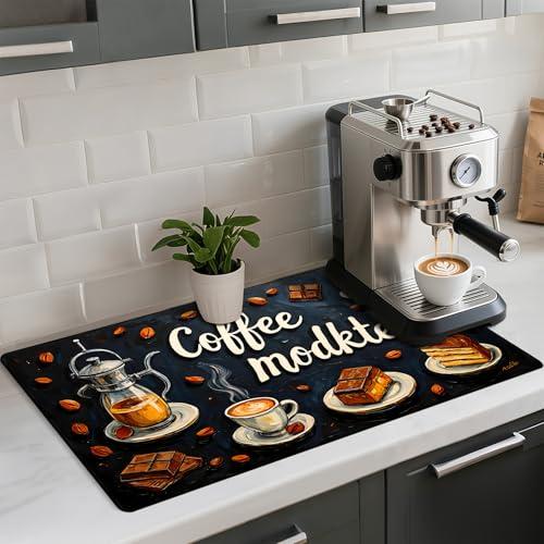 AOHMPT Coffee Mat 17"x32" - Extra Large Absorbent Non Slip Dish Drying Mat,Coffee Bar Accessories,Kitchen Counter Protector for Coffeemaker, Sink, Dining Decor