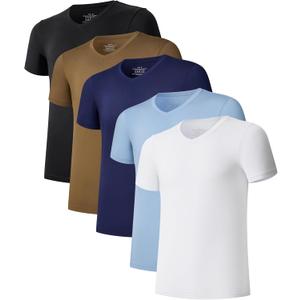 CF Men's Undershirts Bamboo Rayon Shirts for Men Moisture Wicking T-Shirt Classic V Neck Cooling Tee Shirts 3/5 Pack (Large)