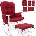 BUYUE Glider Rocker Replacement Cushion 5 PCS with Ties, Linen High-Density Foam Non-Slip & Washable Rocking Chair Pads for Sitting, Red