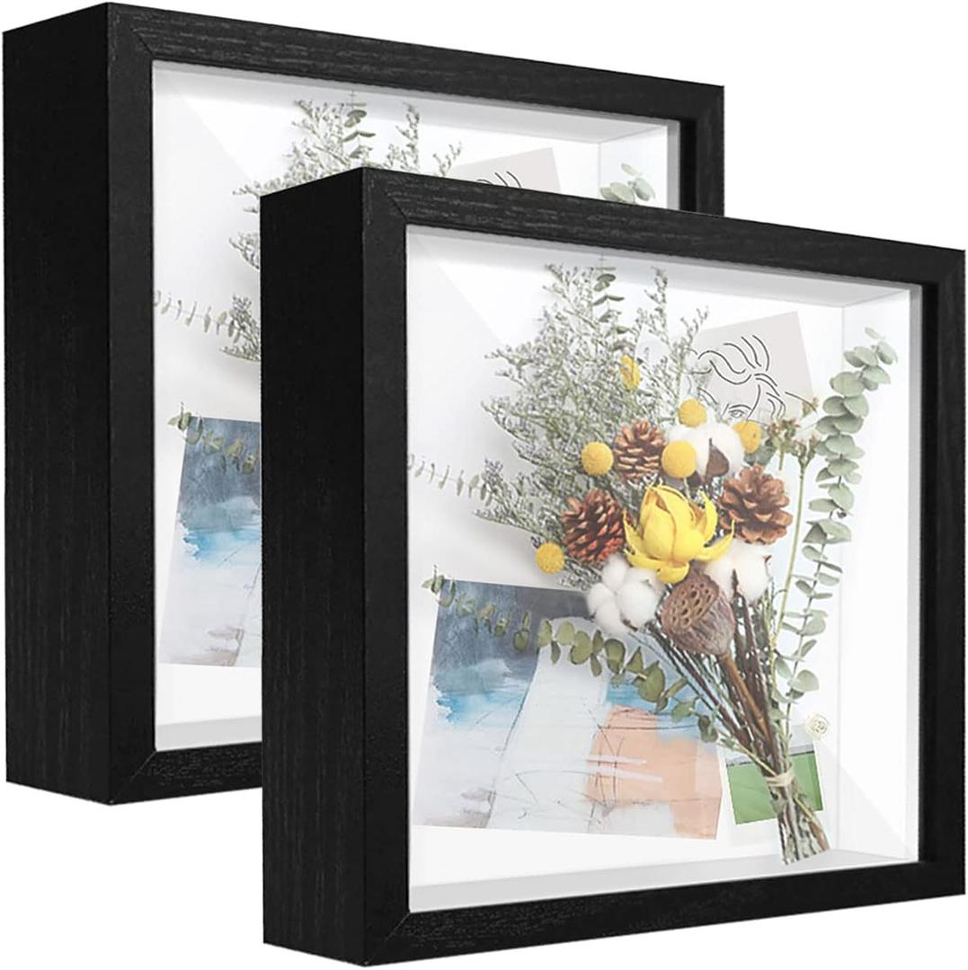 8x8 Black Shadow Box Frame Display Case(2 Packs) with Letter Stickers, Display Case Box for Memorabilia, Baby Items, Wedding Memories, Crafts, Tickets and Photos