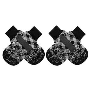 EXPAWLORER Anti Slip Dog Socks to Prevent Licking Paws, Dog Shoes for Hot Pavement, Dog Booties for Small Medium Large Senior Dogs, Traction Control Boots & Paw Protectors for Hardwood Floors (XX-Small (4 Count), Black Grey Plaid)