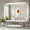 White Farmhouse Bathroom Mirror, 40x30 Inch White Wooded Framed Vanity Mirror for Wall, Rectangular Rustic Wall Decor Mirrors for Entryway Living Room Bedroom