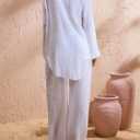 RoseSeek Women's Swimsuit Cover Up Drawstring Waist Wide Leg Loose Pants Beach Vacation Clothes (White, M)