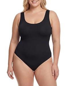 DANAZANA Women's Tank Top Bodysuit Square Neck Sleeveless Thong Body Suit Stretchy Backless Bodysuits S-