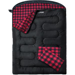Double Sleeping Bag Flannel for Adults with 2 Pillows 2 Person Sleeping Bags Camping XXL Queen Size Two Person Sleeping Bag for Cold Weather