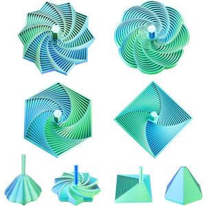 4PCS Fractal Hexagon 3D Printed Fidget Toys, Sensory Stress Relief, Holiday, Christmas & Birthday Gifts for Kids & Adults(with Stick4.7 inches-Bluegreen)