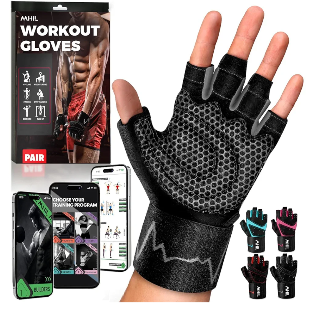 MhIL Workout Gloves  – Comfortable Gym Gloves with Enhanced Grip for Safety and Hand Protection – Weight Lifting Protection with Wrist Wraps Support for Performance Boost and Style S