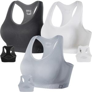 FITTIN Racerback Sports Bras for Women - Padded Seamless High Impact Support for Yoga Gym Workout Fitness - for Plus Size Large Bust Big Breast Woman Cups C-DDD/X-Large, B2-Pack of 3 Grey/Black/Sliver Grey