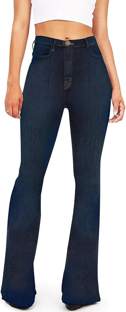 KDF Flare Jeans for Women Women's Bootcut Bell Bottom Jeans High Waisted Stretch Slimming Bell Bottoms Jeans (Blue, S)