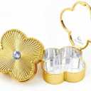 Lucky Charm Luxury Travel Pill Organizer, 5 Compartments, Easy-Open Lock, Mirror, Cute Compact Pill Box for Purse, BPA-Free, Gold, Stylish Vitamin Case & Small Jewelry Storage (Gold)
