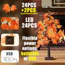 Fall Tree with Lights - 24 LED Lights, Falls Decor 24 Inch Battery or USB Powered Autumn Maple Tree Decor - 48 Maple Leaves for Indoor and Outdoor Fall Decoration Party Gifts