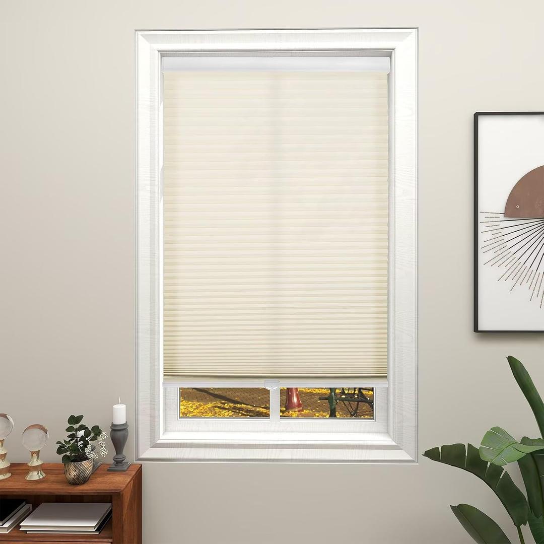 Changshade Cordless Cellular Shades, Light Filtering Honeycomb Blinds for Indoor Windows Bedroom, Pull Down Pleated Accordion Blind Easy Install, Shade Size 27" Wx64 H, Beige