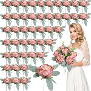 50Pcs Artificial Peonies Flowers, 4 Dusty Pink Peonies Fake Flowers Heads for Table, Faux Silk Peony Arrangements for Wedding, Valentine, Engagement, Office, Coffee, Dining Decorations